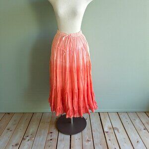 Jackpot Orange Ombre Dyed Tiered Boho Festival Maxi Skirt